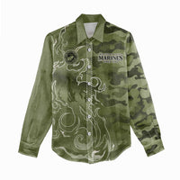 Montford Point Marines Women Casual Shirt Flame Fire Military Green Camo