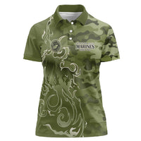 Montford Point Marines Women Polo Shirt Flame Fire Military Green Camo