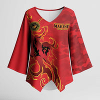 Montford Point Marines Kimono Sleeve Blouse Flame Fire Military Red Camo