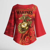 Montford Point Marines Kimono Sleeve Blouse Flame Fire Military Red Camo
