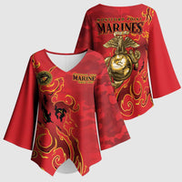 Montford Point Marines Kimono Sleeve Blouse Flame Fire Military Red Camo