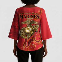 Montford Point Marines Kimono Sleeve Blouse Flame Fire Military Red Camo