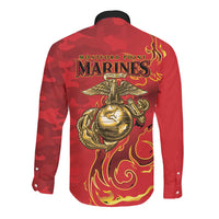 Montford Point Marines Long Sleeve Button Shirt Flame Fire Military Red Camo