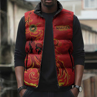 Montford Point Marines Sleeveless Puffer Jacket Flame Fire Military Red Camo