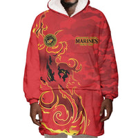 Montford Point Marines Wearable Blanket Hoodie Flame Fire Military Red Camo