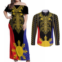 Afro Pinoy Blackapino Half Black Filipino Couples Matching Off Shoulder Maxi Dress and Long Sleeve Button Shirt