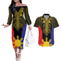 Afro Pinoy Blackapino Half Black Filipino Couples Matching Off The Shoulder Long Sleeve Dress and Hawaiian Shirt