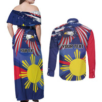 Personalized American Grown With Filipino Roots Couples Matching Off Shoulder Maxi Dress and Long Sleeve Button Shirt