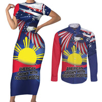 Personalized American Grown With Filipino Roots Couples Matching Short Sleeve Bodycon Dress and Long Sleeve Button Shirt