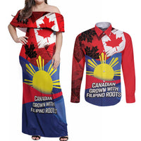 Personalized Canadian Grown With Filipino Roots Couples Matching Off Shoulder Maxi Dress and Long Sleeve Button Shirt