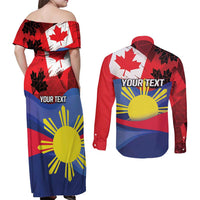 Personalized Canadian Grown With Filipino Roots Couples Matching Off Shoulder Maxi Dress and Long Sleeve Button Shirt