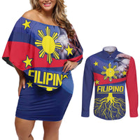 Personalized Filipino Roots Philippines Heritage Couples Matching Off Shoulder Short Dress and Long Sleeve Button Shirt
