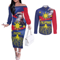 Personalized Filipino Roots Philippines Heritage Couples Matching Off The Shoulder Long Sleeve Dress and Long Sleeve Button Shirt