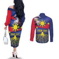 Personalized Filipino Roots Philippines Heritage Couples Matching Off The Shoulder Long Sleeve Dress and Long Sleeve Button Shirt