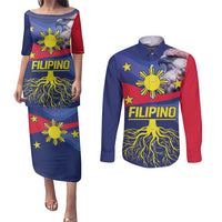 Personalized Filipino Roots Philippines Heritage Couples Matching Puletasi and Long Sleeve Button Shirt