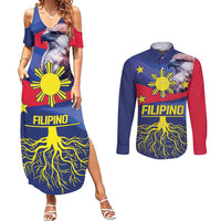 Personalized Filipino Roots Philippines Heritage Couples Matching Summer Maxi Dress and Long Sleeve Button Shirt