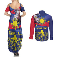 Personalized Filipino Roots Philippines Heritage Couples Matching Summer Maxi Dress and Long Sleeve Button Shirt