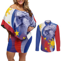 Personalized Philippines Eagle Week Couples Matching Off Shoulder Short Dress and Long Sleeve Button Shirt Filipino Eagle with Flag Motif