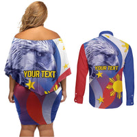 Personalized Philippines Eagle Week Couples Matching Off Shoulder Short Dress and Long Sleeve Button Shirt Filipino Eagle with Flag Motif