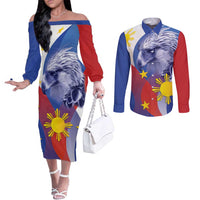 Personalized Philippines Eagle Week Couples Matching Off The Shoulder Long Sleeve Dress and Long Sleeve Button Shirt Filipino Eagle with Flag Motif