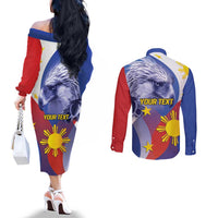 Personalized Philippines Eagle Week Couples Matching Off The Shoulder Long Sleeve Dress and Long Sleeve Button Shirt Filipino Eagle with Flag Motif