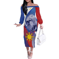 Personalized Philippines Eagle Week Off The Shoulder Long Sleeve Dress Filipino Eagle with Flag Motif
