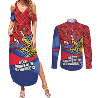 Personalized Welsh Grown With Filipino Roots Couples Matching Summer Maxi Dress and Long Sleeve Button Shirt