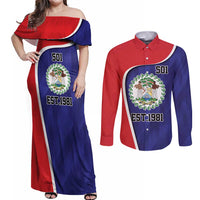 Belize Independence Day Couples Matching Off Shoulder Maxi Dress and Long Sleeve Button Shirt Since 1981 September 21 - Wonder Print Shop