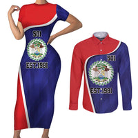 Belize Independence Day Couples Matching Short Sleeve Bodycon Dress and Long Sleeve Button Shirt Since 1981 September 21 - Wonder Print Shop