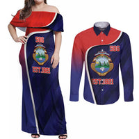 Costa Rica Independence Day Couples Matching Off Shoulder Maxi Dress and Long Sleeve Button Shirt Since 1821 September 15 - Wonder Print Shop