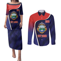 Costa Rica Independence Day Couples Matching Puletasi and Long Sleeve Button Shirt Since 1821 September 15 - Wonder Print Shop