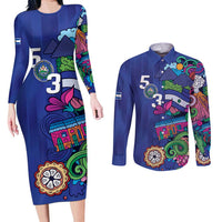 El Salvador Couples Matching Long Sleeve Bodycon Dress and Long Sleeve Button Shirt Beauty Local Inspired - Wonder Print Shop