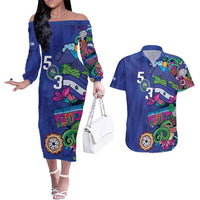 El Salvador Couples Matching Off The Shoulder Long Sleeve Dress and Hawaiian Shirt Beauty Local Inspired - Wonder Print Shop