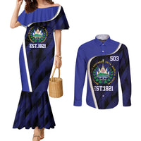 El Salvador Independence Day Couples Matching Mermaid Dress and Long Sleeve Button Shirt Since 1821 September 15 - Wonder Print Shop