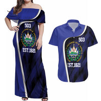 El Salvador Independence Day Couples Matching Off Shoulder Maxi Dress and Hawaiian Shirt Since 1821 September 15 - Wonder Print Shop