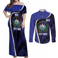 El Salvador Independence Day Couples Matching Off Shoulder Maxi Dress and Long Sleeve Button Shirt Since 1821 September 15 - Wonder Print Shop