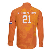 Custom Netherlands Soccer Long Sleeve Button Shirt Nederlands Vrouwenvoetbalelftal Go World Cup 2023 - Wonder Print Shop