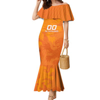 Orange off-shoulder mermaid dress with flutter sleeves, 00 NETHERLANDS logo