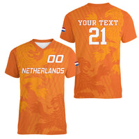 Custom Netherlands Soccer Women V Neck T Shirt Nederlands Vrouwenvoetbalelftal Go World Cup 2023 - Wonder Print Shop