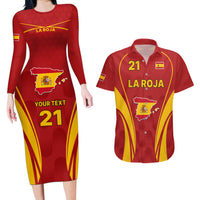 Custom Spain Soccer Couples Matching Long Sleeve Bodycon Dress and Hawaiian Shirt Go World Cup 2023 Sporty Style LT9 - Wonder Print Shop