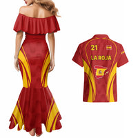 Red off-shoulder mermaid dress and red short-sleeve shirt, Spain 21 La Roja back print