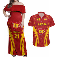 Custom Spain Soccer Couples Matching Off Shoulder Maxi Dress and Hawaiian Shirt Go World Cup 2023 Sporty Style LT9 - Wonder Print Shop