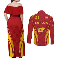 Custom Spain Soccer Couples Matching Off Shoulder Maxi Dress and Long Sleeve Button Shirts Go World Cup 2023 Sporty Style LT9 - Wonder Print Shop
