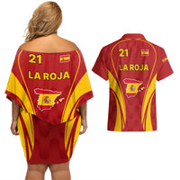Custom Spain Soccer Couples Matching Off Shoulder Short Dress and Hawaiian Shirt Go World Cup 2023 Sporty Style LT9 - Wonder Print Shop