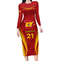 Custom Spain Soccer Long Sleeve Bodycon Dress Go World Cup 2023 Sporty Style - Wonder Print Shop
