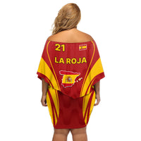 Custom Spain Soccer Off Shoulder Short Dress Go World Cup 2023 Sporty Style - Wonder Print Shop