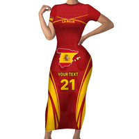 Custom Spain Soccer Short Sleeve Bodycon Dress Go World Cup 2023 Sporty Style - Wonder Print Shop