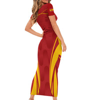 Custom Spain Soccer Short Sleeve Bodycon Dress Go World Cup 2023 Sporty Style - Wonder Print Shop