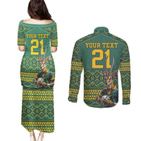 Custom South Africa Rugby Bokke Mascot Couples Matching Puletasi and Long Sleeve Button Shirt With Flag Style LT9 - Wonder Print Shop