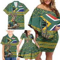 Custom South Africa Rugby Bokke Mascot Family Matching Off Shoulder Short Dress and Hawaiian Shirt With Flag Style LT9 - Wonder Print Shop